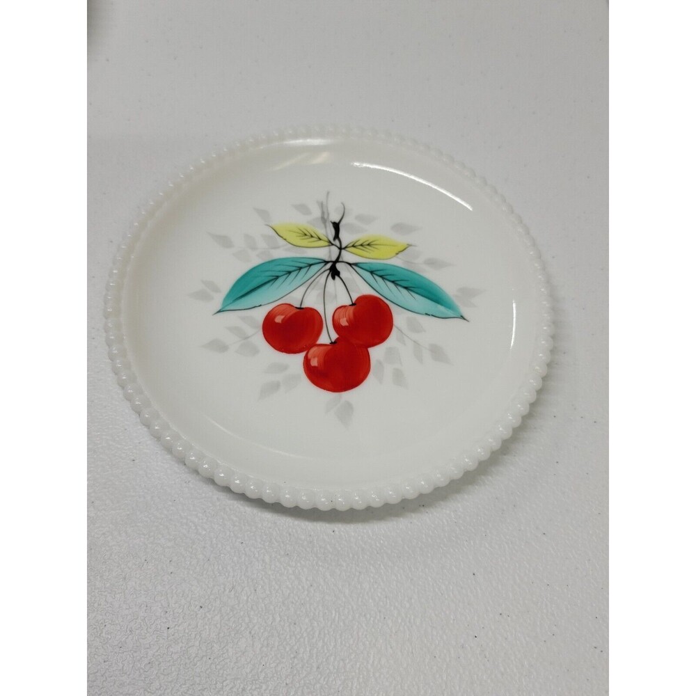 WESTMORELAND Beaded Edge Cherries, Apple, & PeachSet Of 3 Hand Painted 7.25 in.